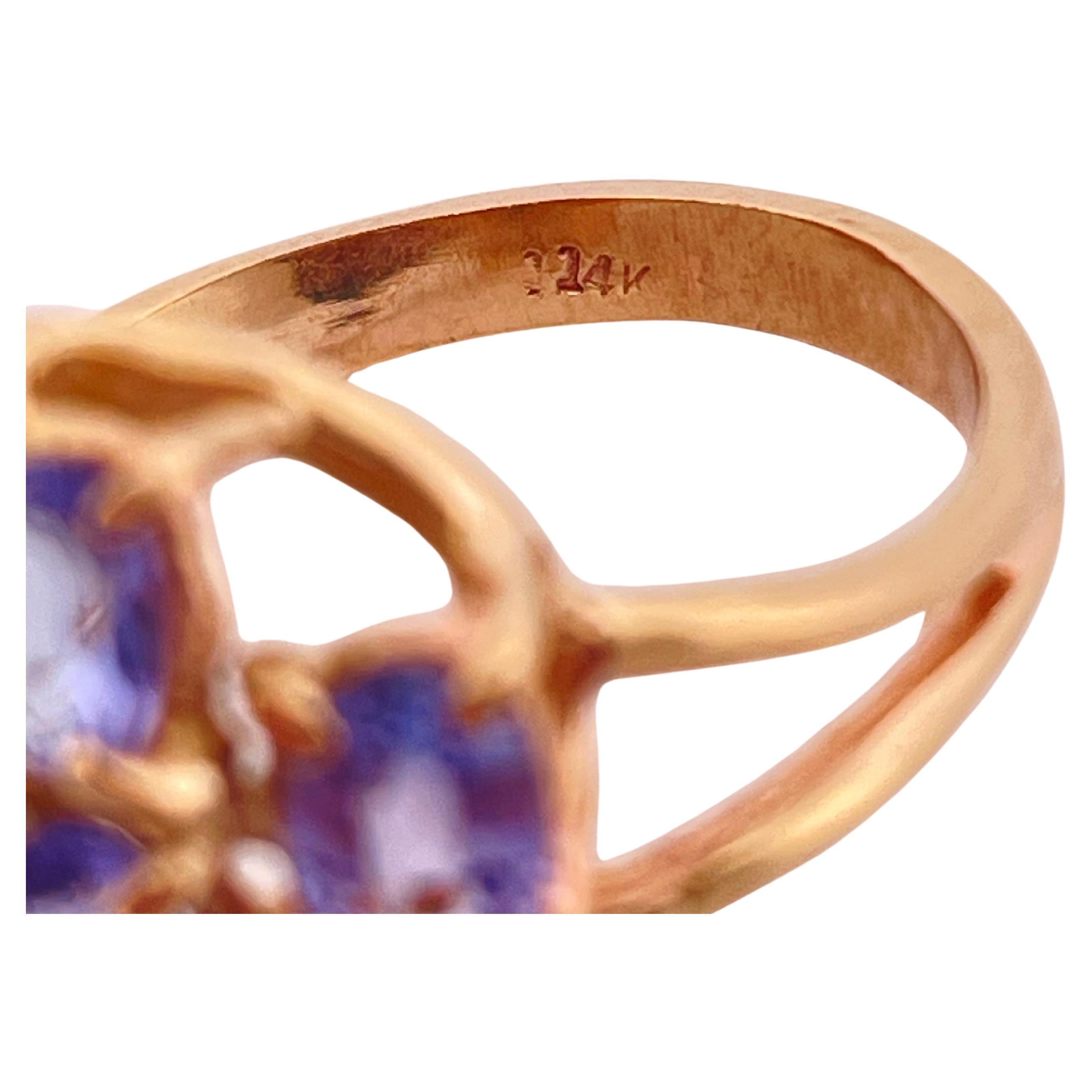 14k Gelbgold Tansanit & Diamant Ring im Angebot 2