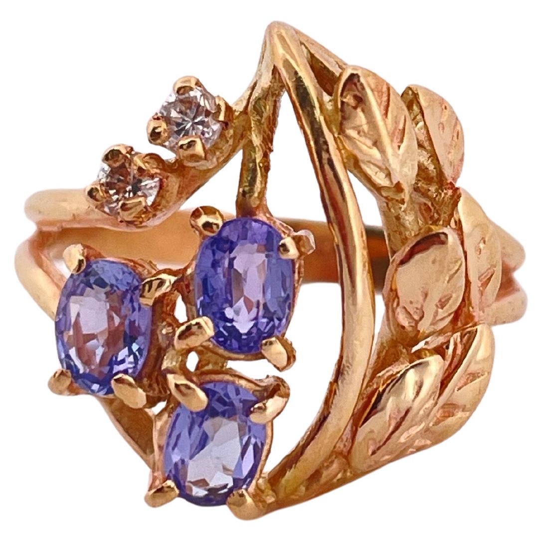14k Gelbgold Tansanit & Diamant Ring im Angebot