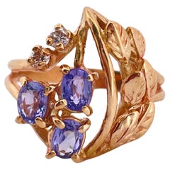 14k Gelbgold Tansanit & Diamant Ring