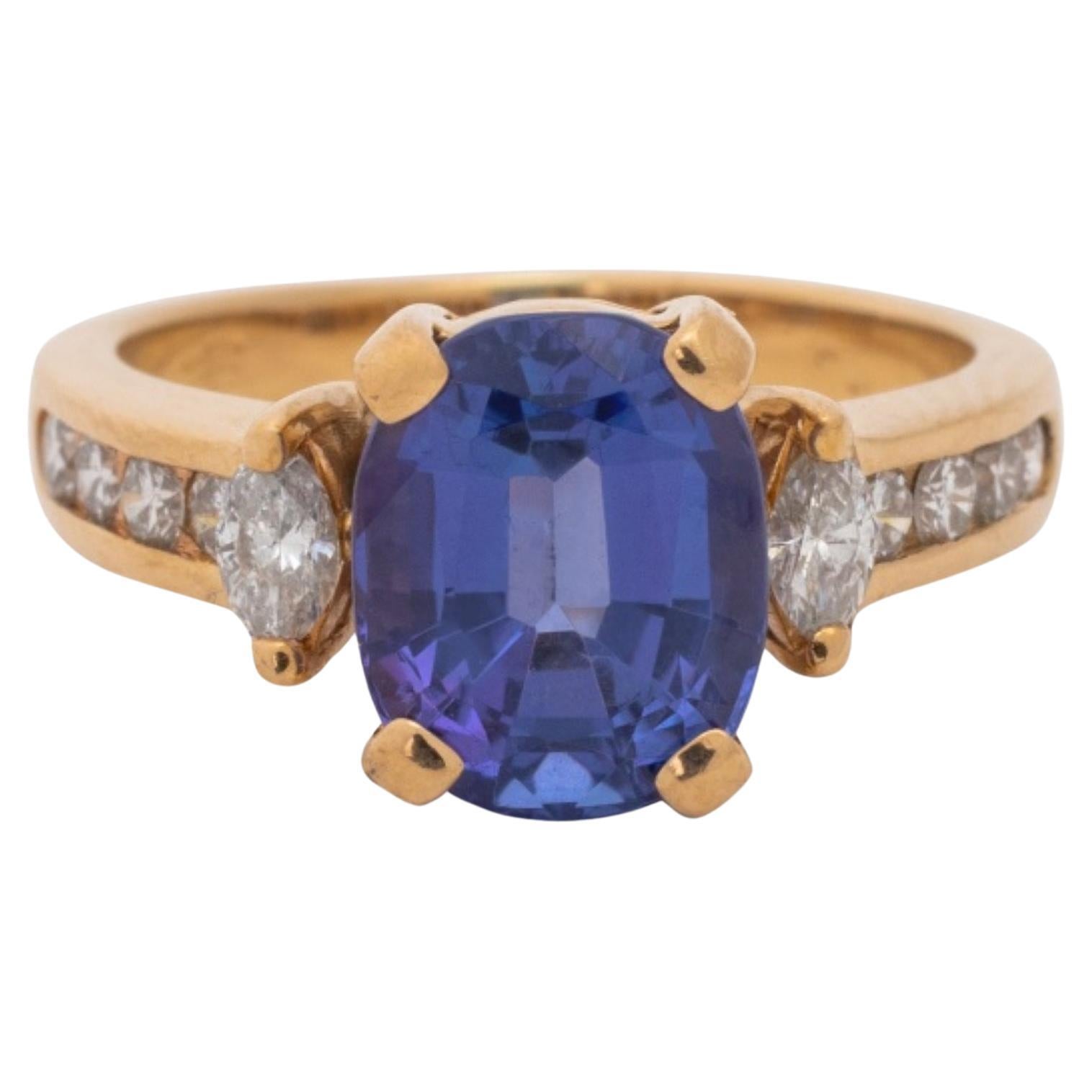 Bague en or jaune 14K Tanzanite Diamant