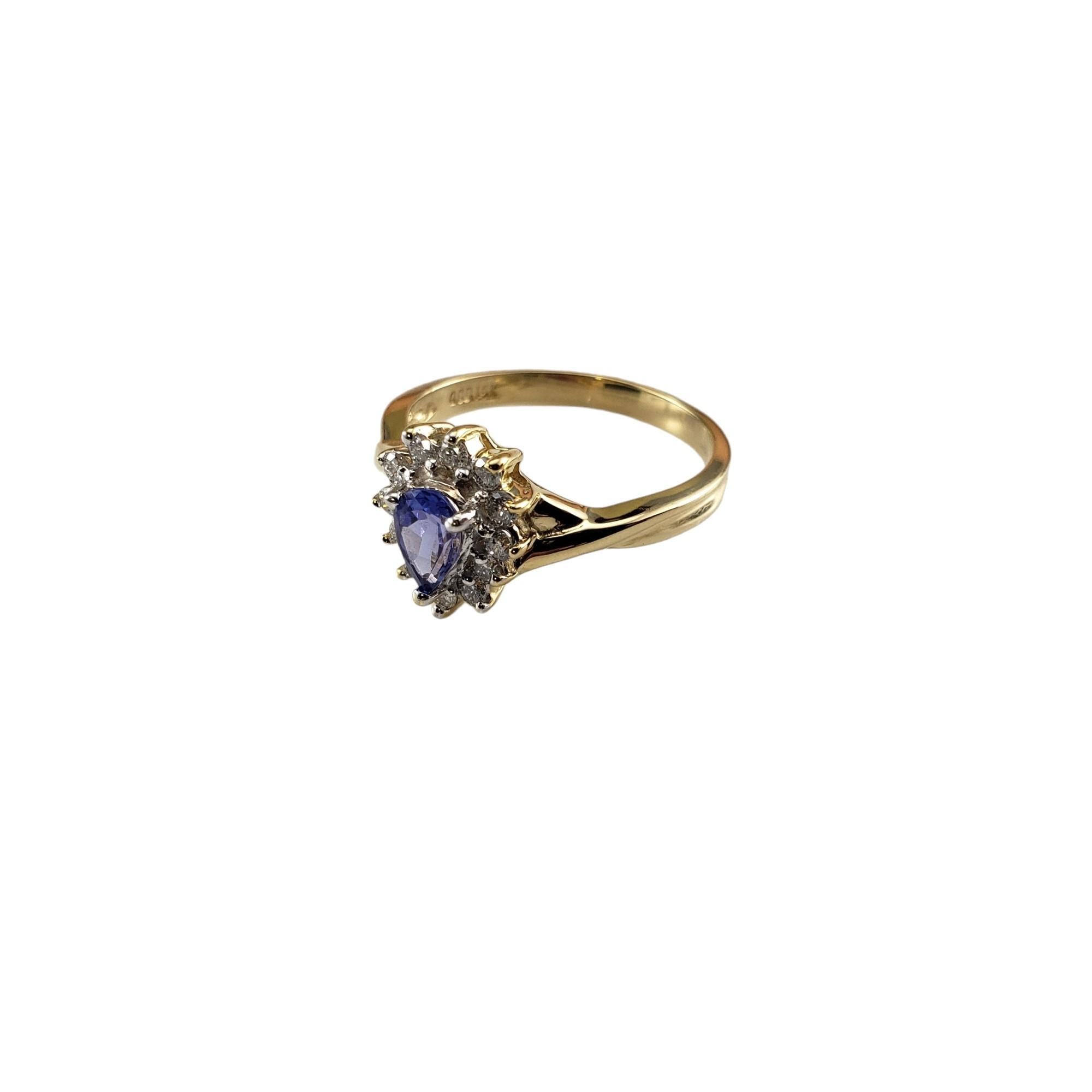 Pear Cut 14K Yellow Gold Tanzanite & Diamond Ring Size 6.25 #16353 For Sale