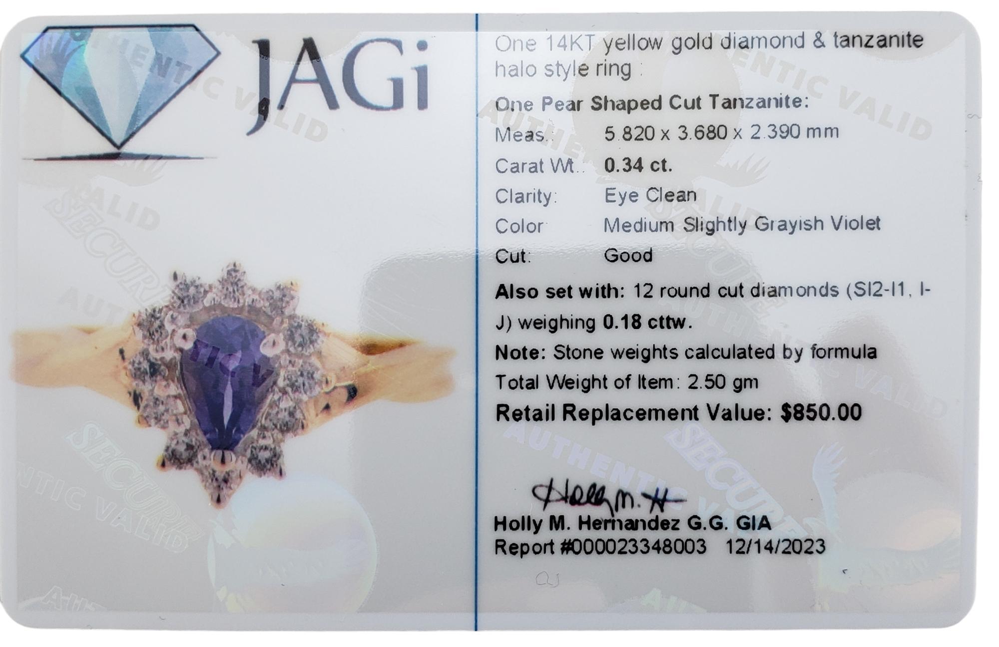 14K Yellow Gold Tanzanite & Diamond Ring Size 6.25 #16353 For Sale 4