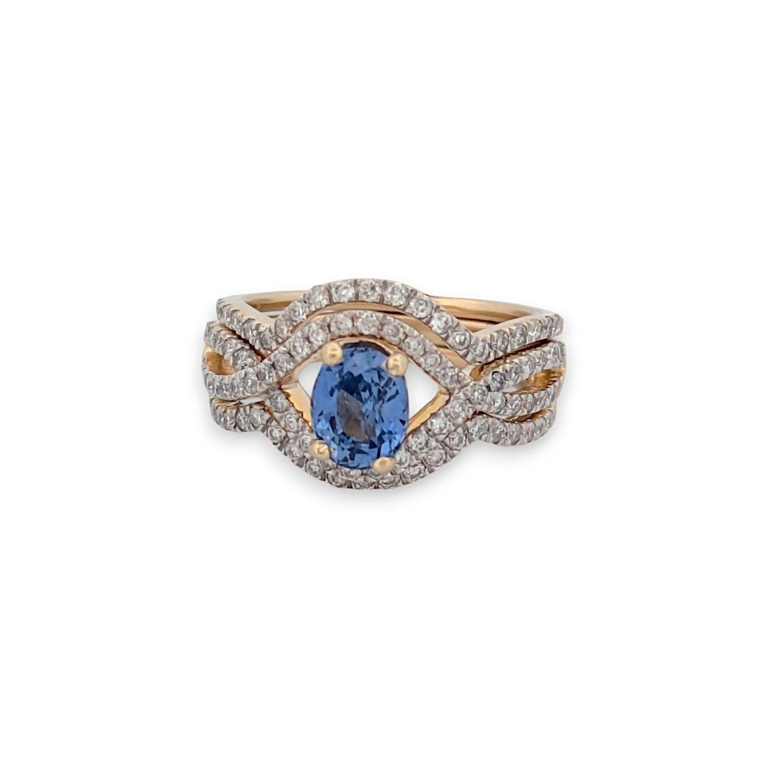 Women's Isla  14K Yellow Gold Tanzanite & Diamond Wedding Set  .70 CT Oval Tanzanite For Sale