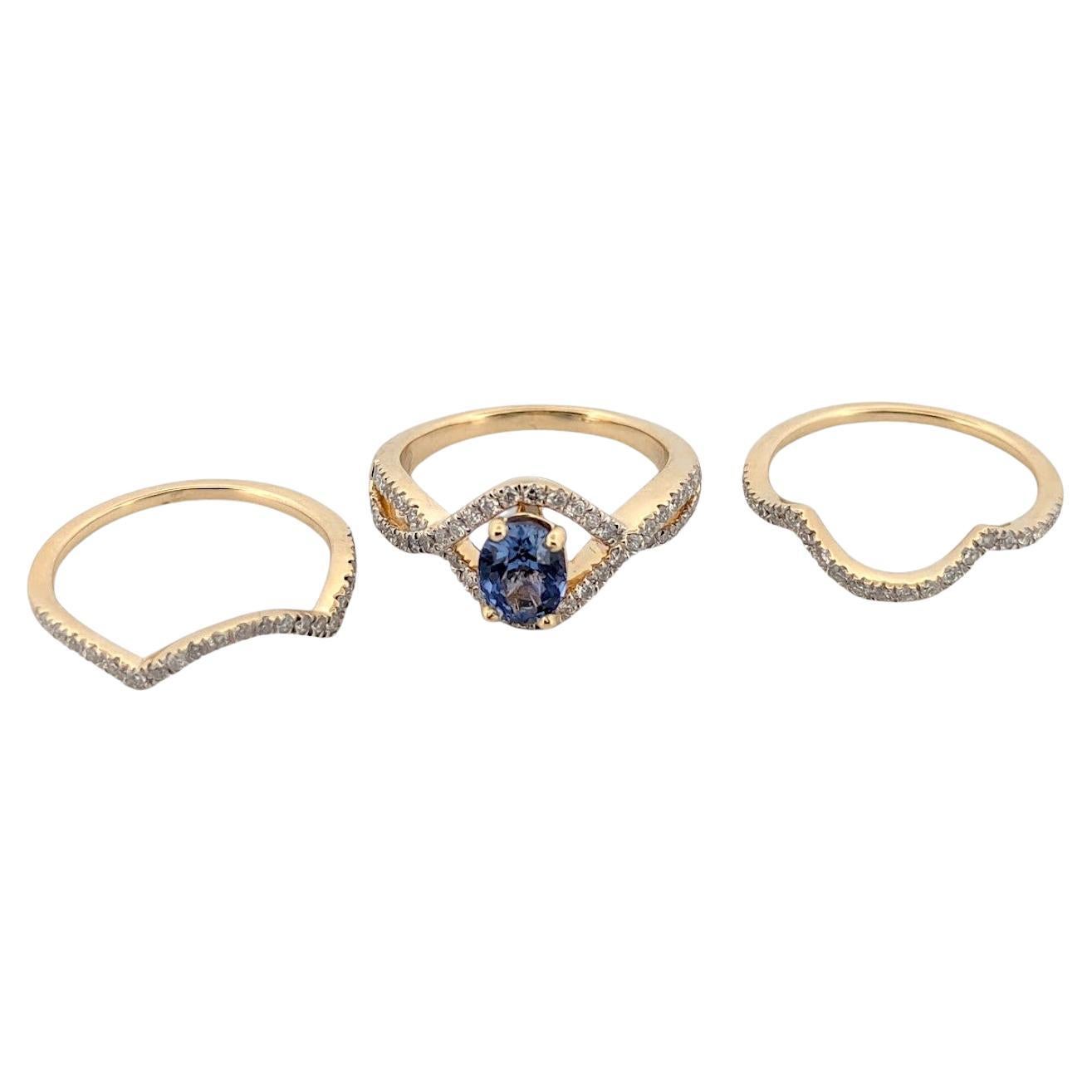 Isla  14K Yellow Gold Tanzanite & Diamond Wedding Set  .70 CT Oval Tanzanite For Sale