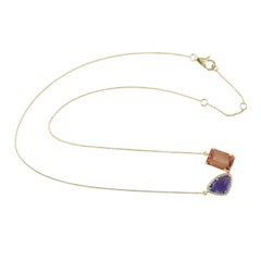 14K Yellow Gold Tanzanite & Tourmaline Pendant Necklace Accented With Diamonds
