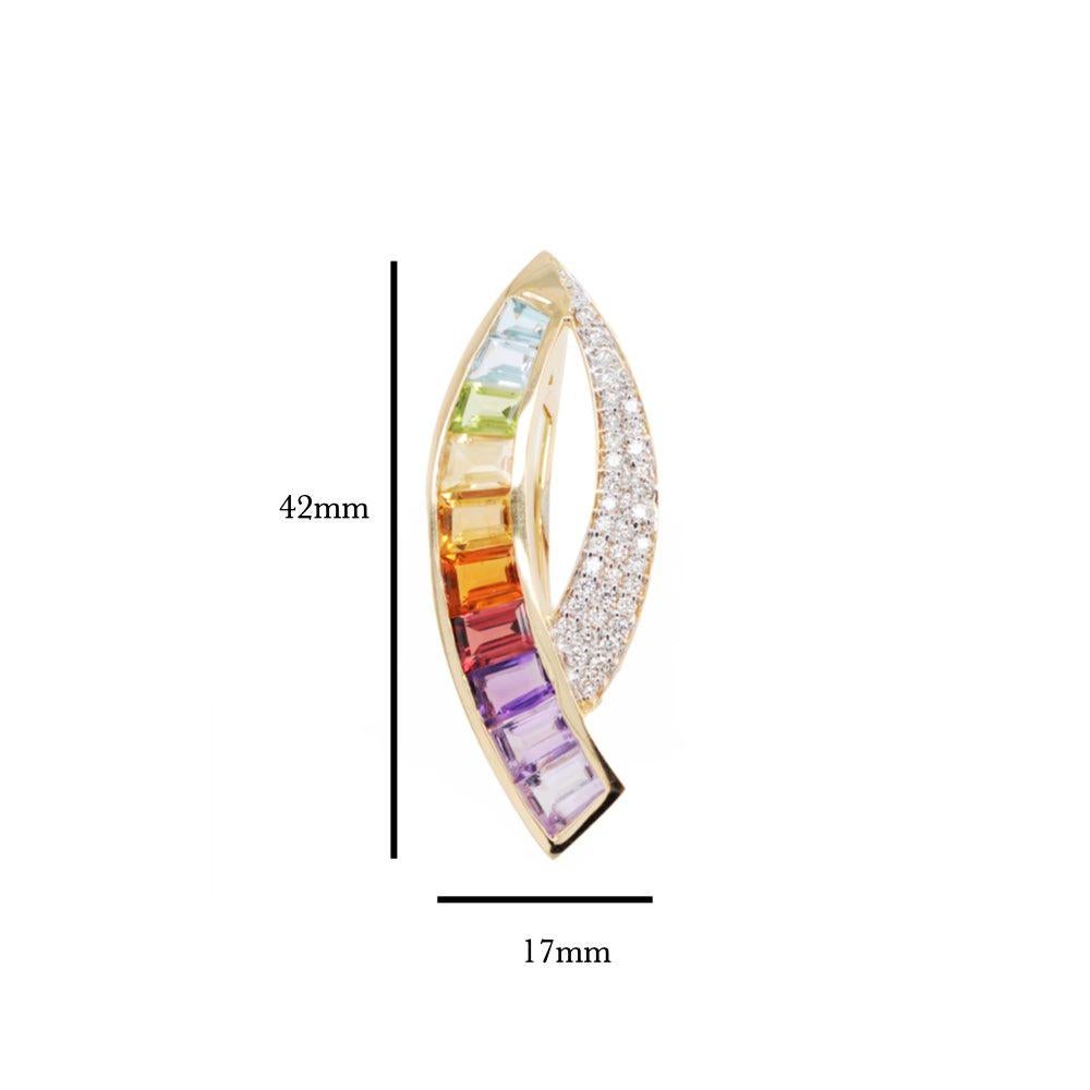 Ciondolo a forma di cono in oro giallo 14K con gemme arcobaleno e diamanti, con una curva moderna. in vendita 3