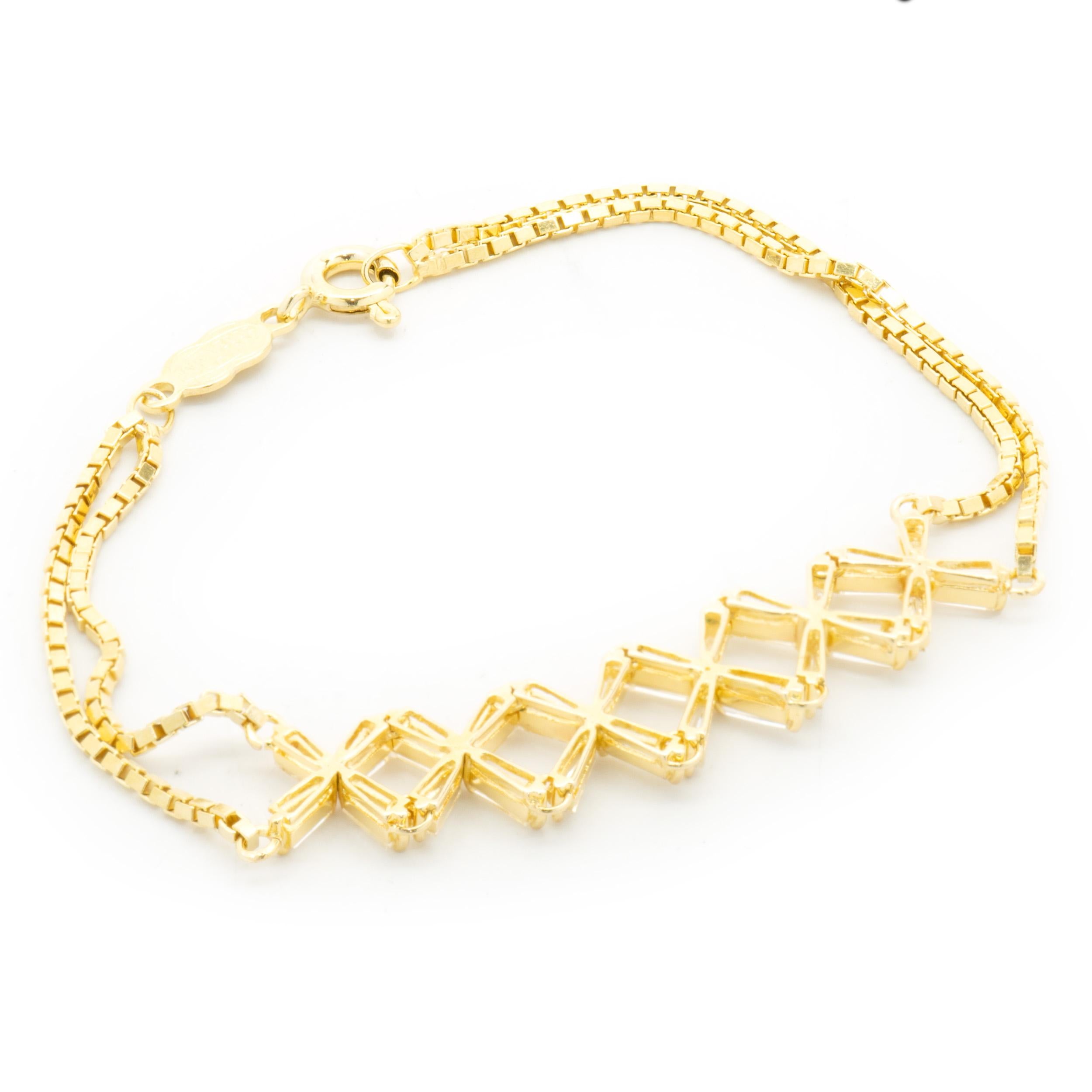 Baguette Cut 14k Yellow Gold Tapered Baguette Diamond X Link Bracelet For Sale