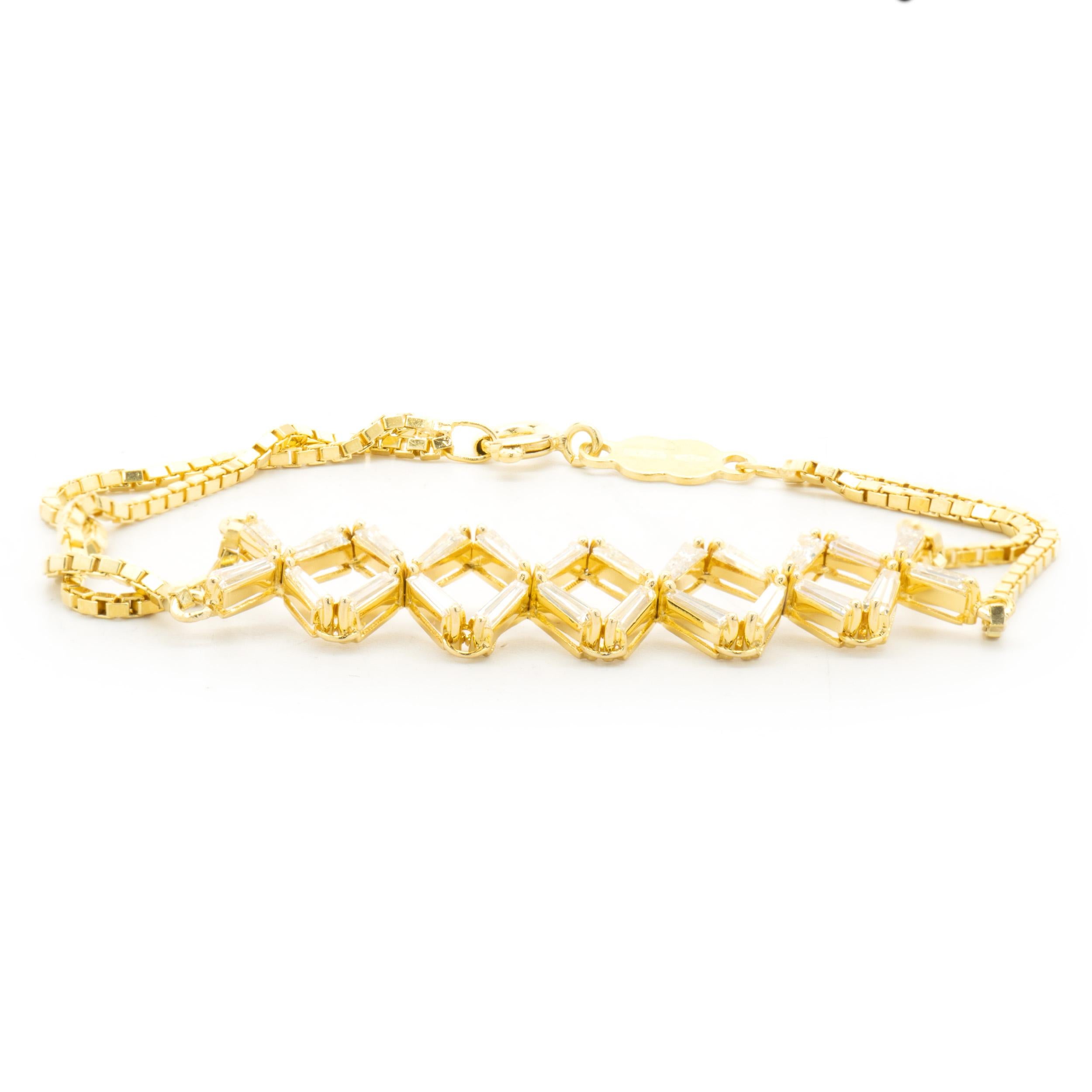 Bracelet à maillons en or jaune 14 carats avec diamants baguettes effilés