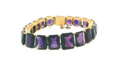 14K Yellow Gold & Tapered Emerald Cut Amethyst Line Bracelet W/GIA Certificate