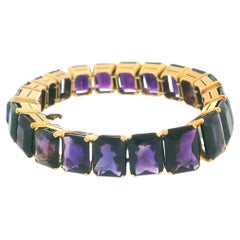 14K Yellow Gold & Tapered Emerald Cut Amethyst Line Bracelet W/GIA Certificate