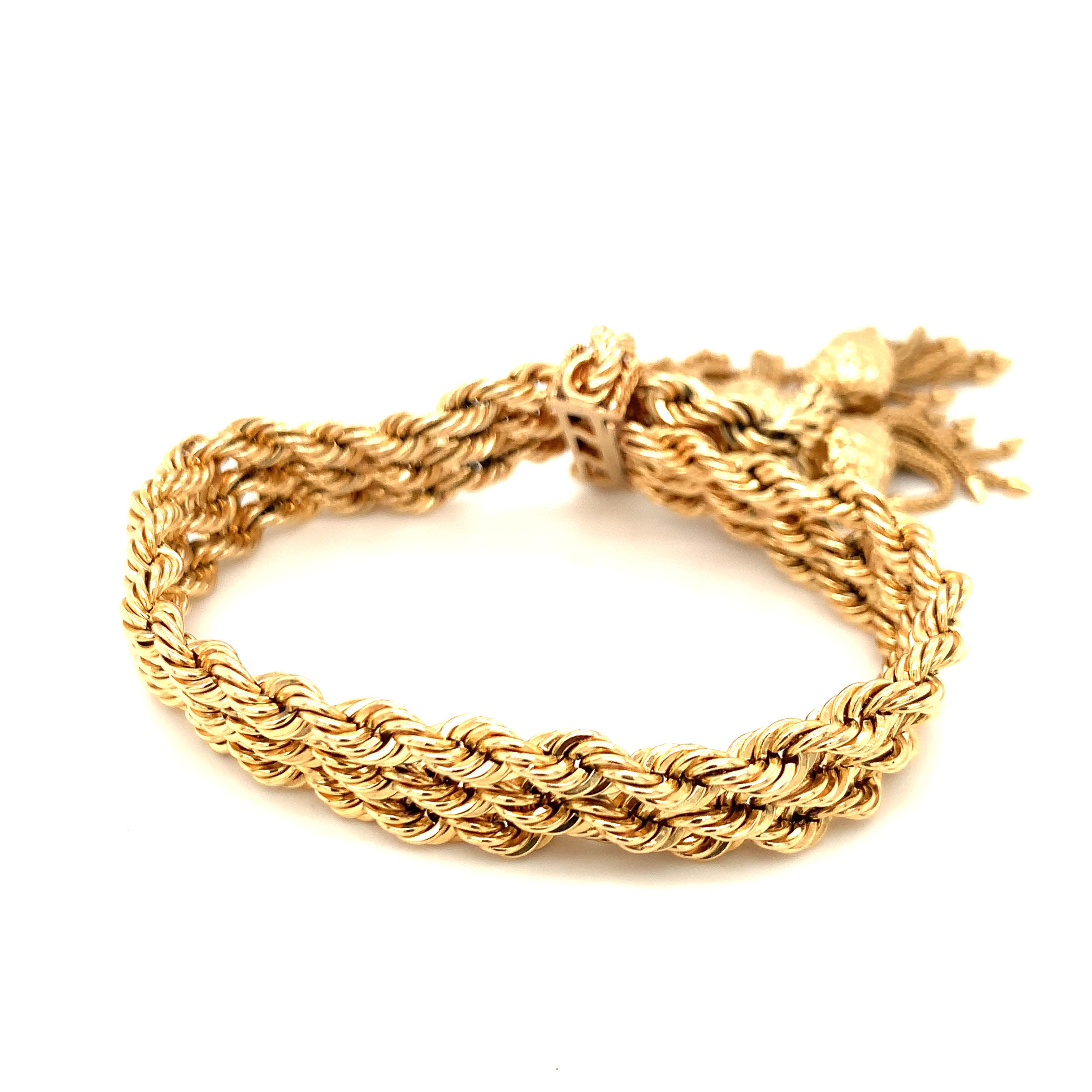 Women's 14K Yellow Gold Tassle Bracelet For Sale