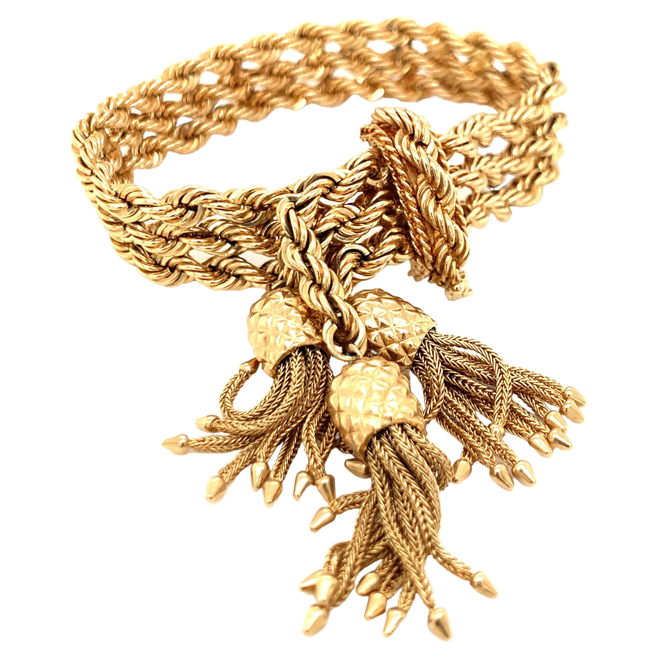 Bracelet à pompons en or jaune 14 carats en vente