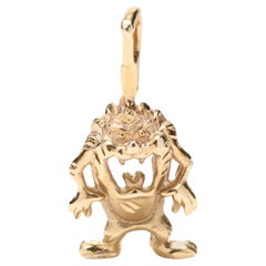 14k Yellow Gold Tazmanian Devil Pendant, Gold Looney Toons Charm, 1990s Cartoon