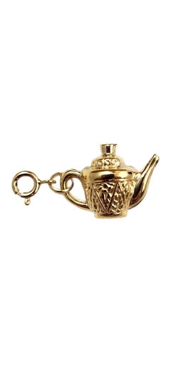 14K Yellow Gold Tea Pot Charm on Spring Ring #24374