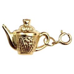 14K Yellow Gold Tea Pot Charm on Spring Ring #24374