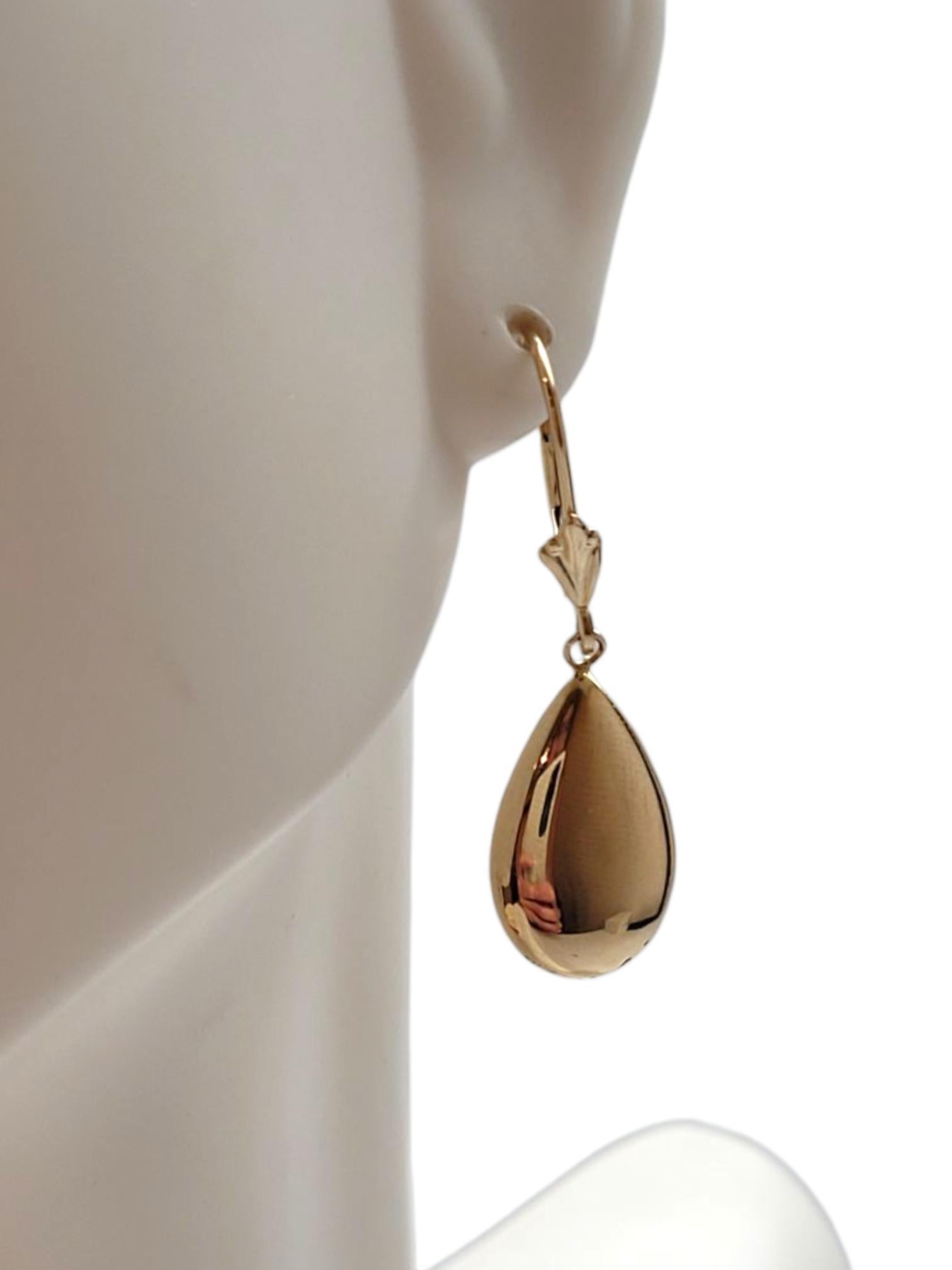 14K Yellow Gold Teardrop Dangle Earrings #22325 For Sale 1