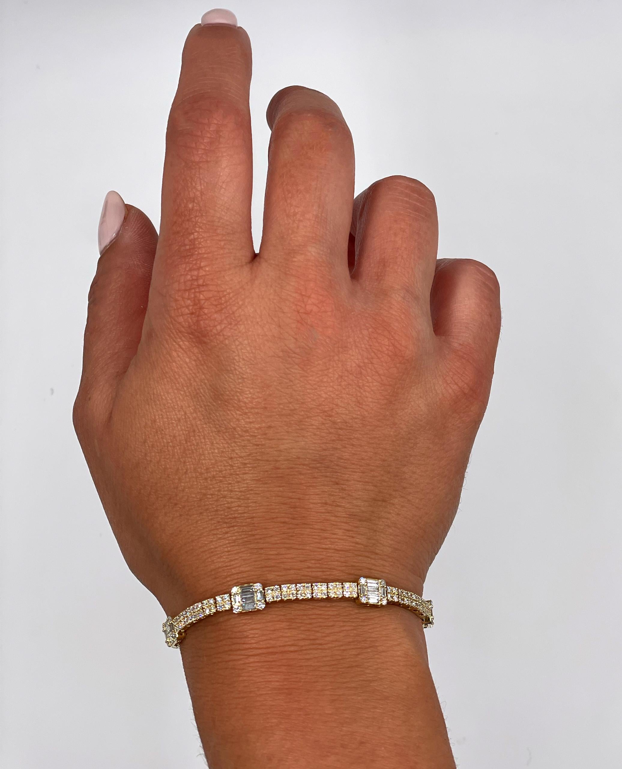 De las mujeres Pulsera de Tenis de Oro Amarillo de 14 K 1,19 qt Baguette y 2,15 qt Diamante Redondo en venta