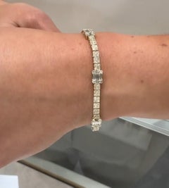 14K Yellow Gold Tennis Bracelet 1.19 Ct Baguette, 2.15 Ct Round Natural Diamonds