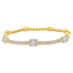 Bracelet de tennis en or jaune 14K 1,19 ct de diamant baguette et 2,15 ct de diamant rond