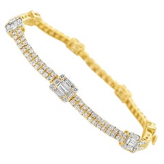 14K Yellow Gold Tennis Bracelet 1.19 Ct Baguette, 2.15 Ct Round Natural Diamonds