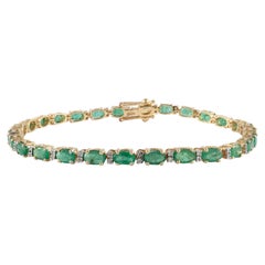Bracciale Tennis in oro giallo 14k con smeraldo da 6,01 carati e diamanti
