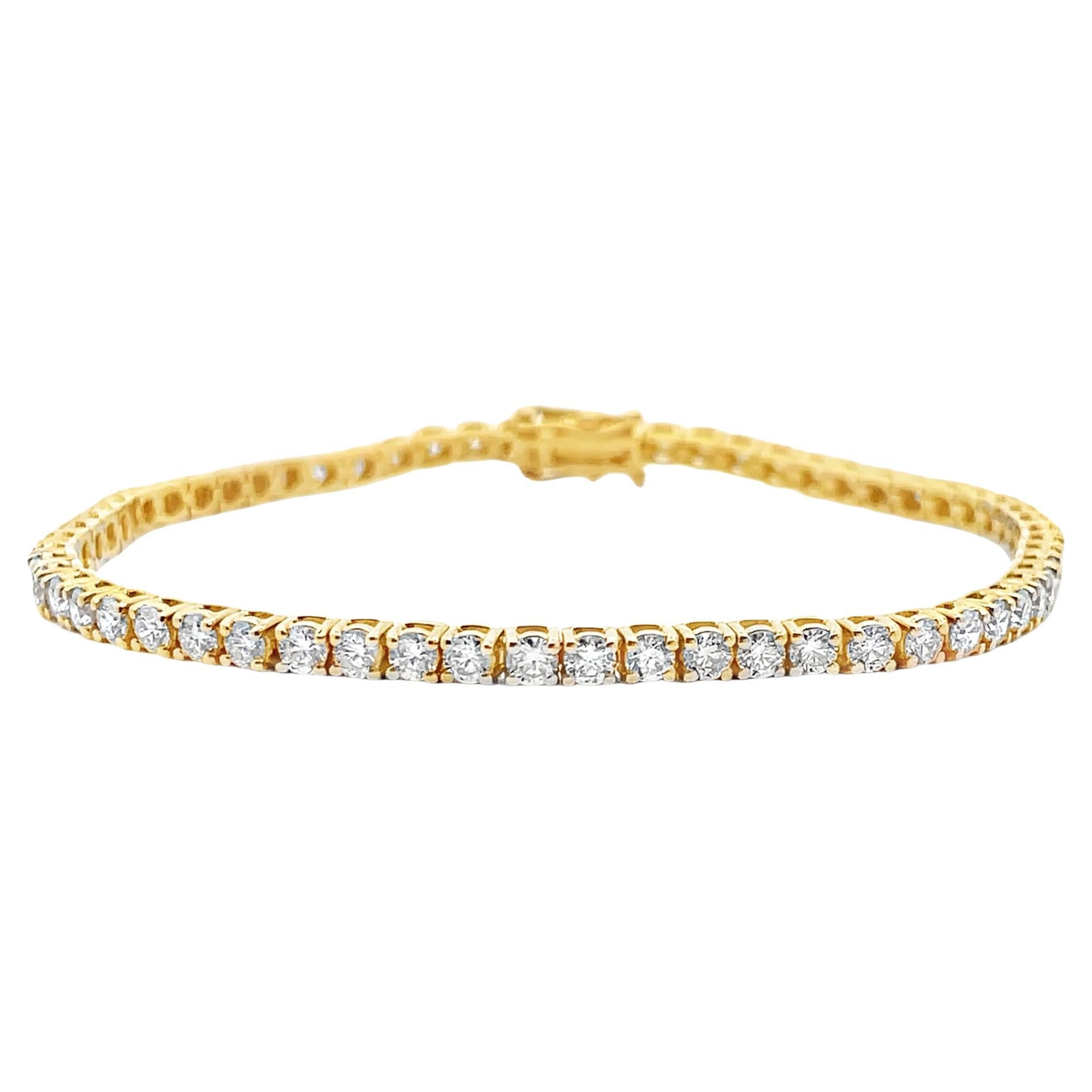 14K Yellow Gold Tennis Bracelet with 4.00 Carat Natural Diamonds