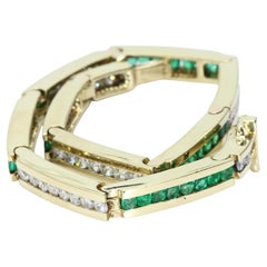 14k Yellow Gold Tennis Bracelet with Channel-Set Diamonds 
Emeralds