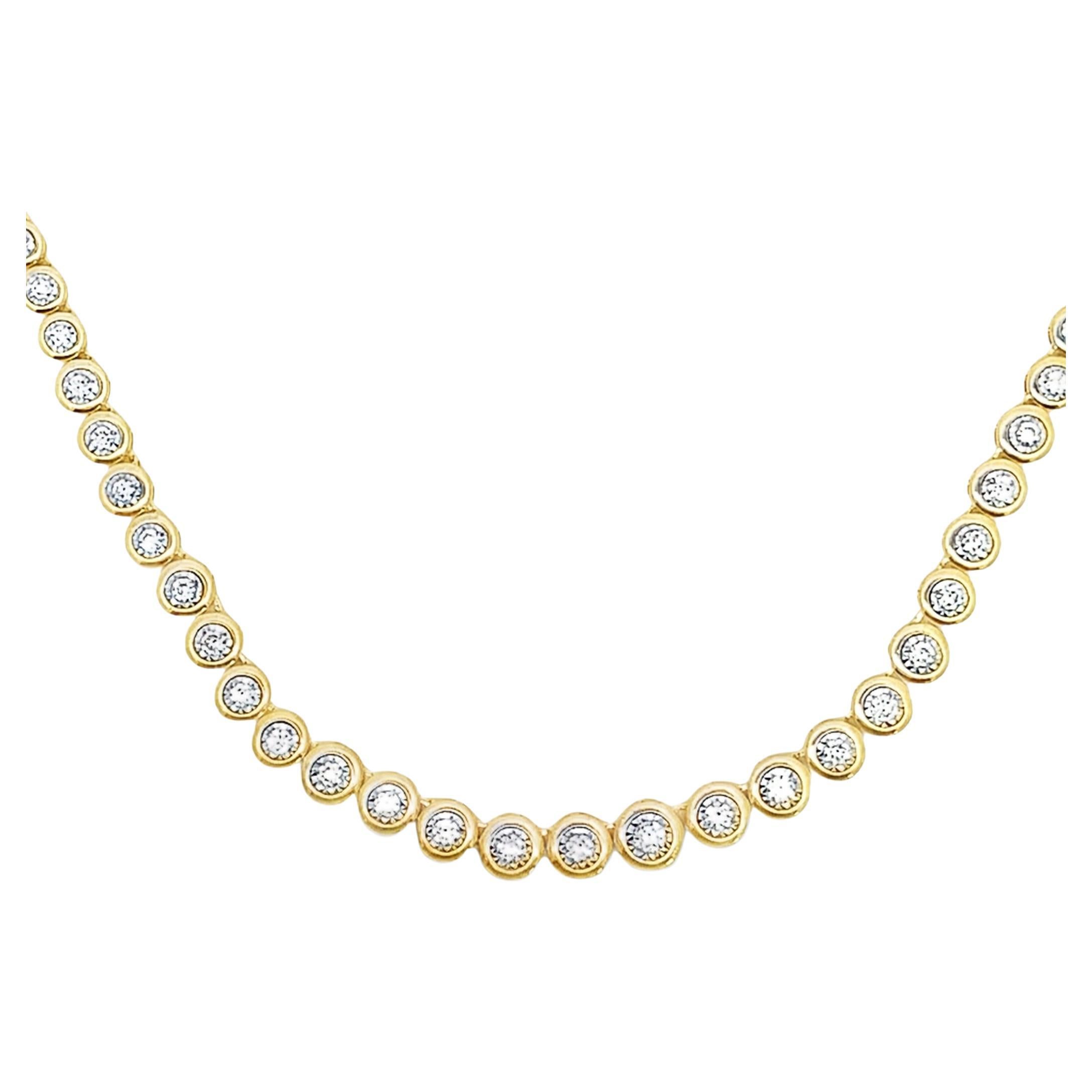14K Yellow Gold Tennis Necklace with 1.35 Carat Illusion Set Round Diamonds