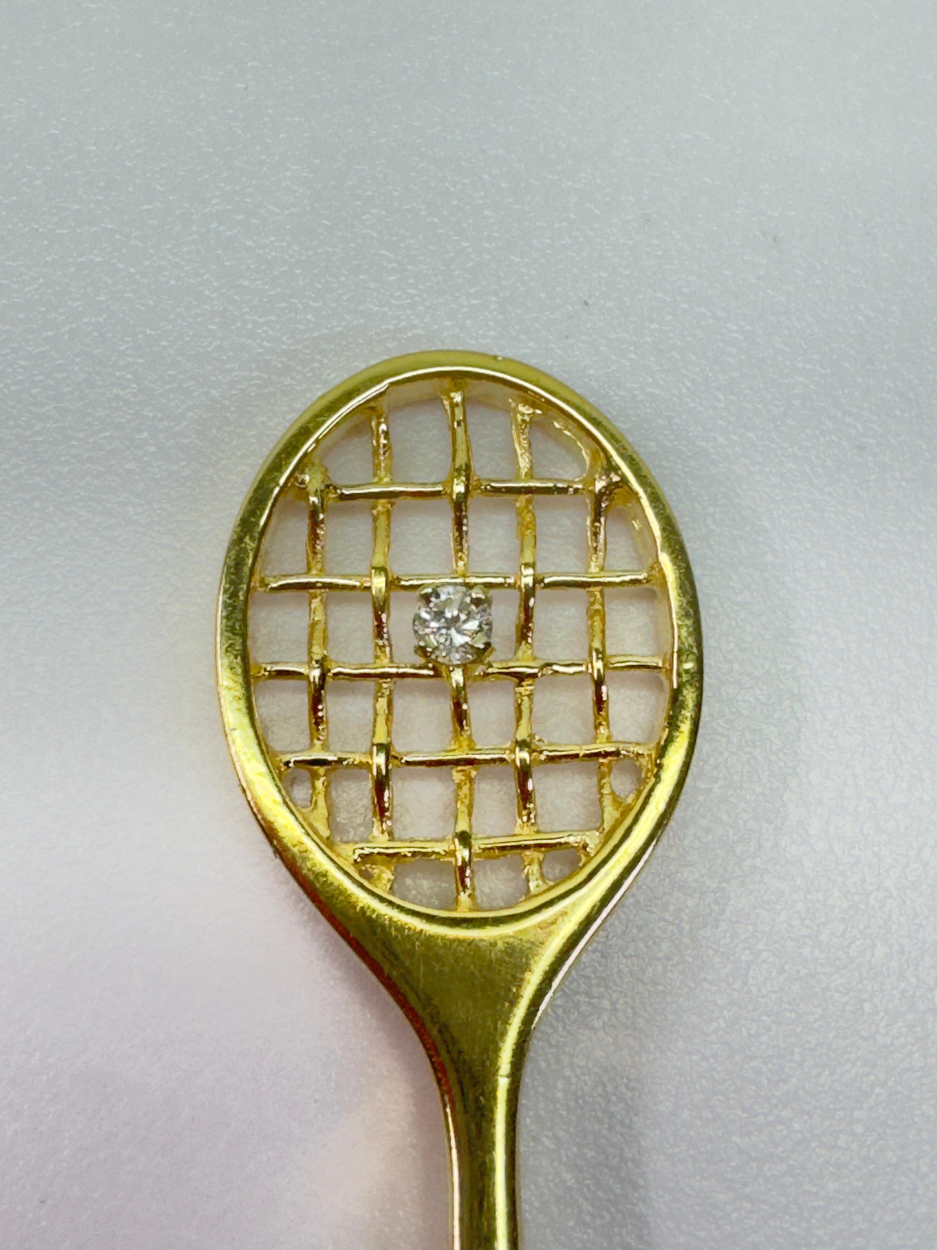 Pendentif raquette de tennis en or jaune 14K avec diamant par Incogem Unisexe en vente