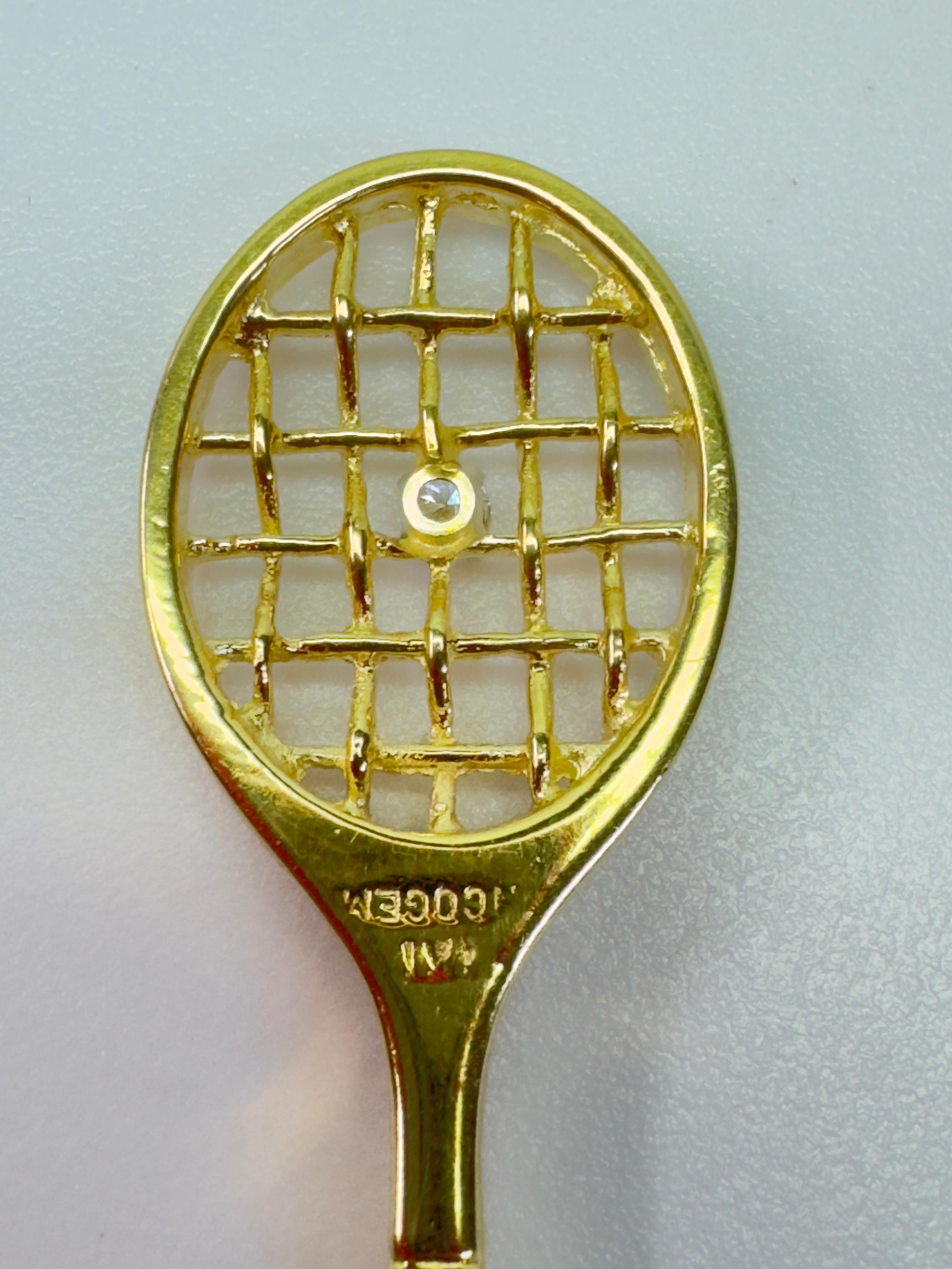 Pendentif raquette de tennis en or jaune 14K avec diamant par Incogem en vente 1