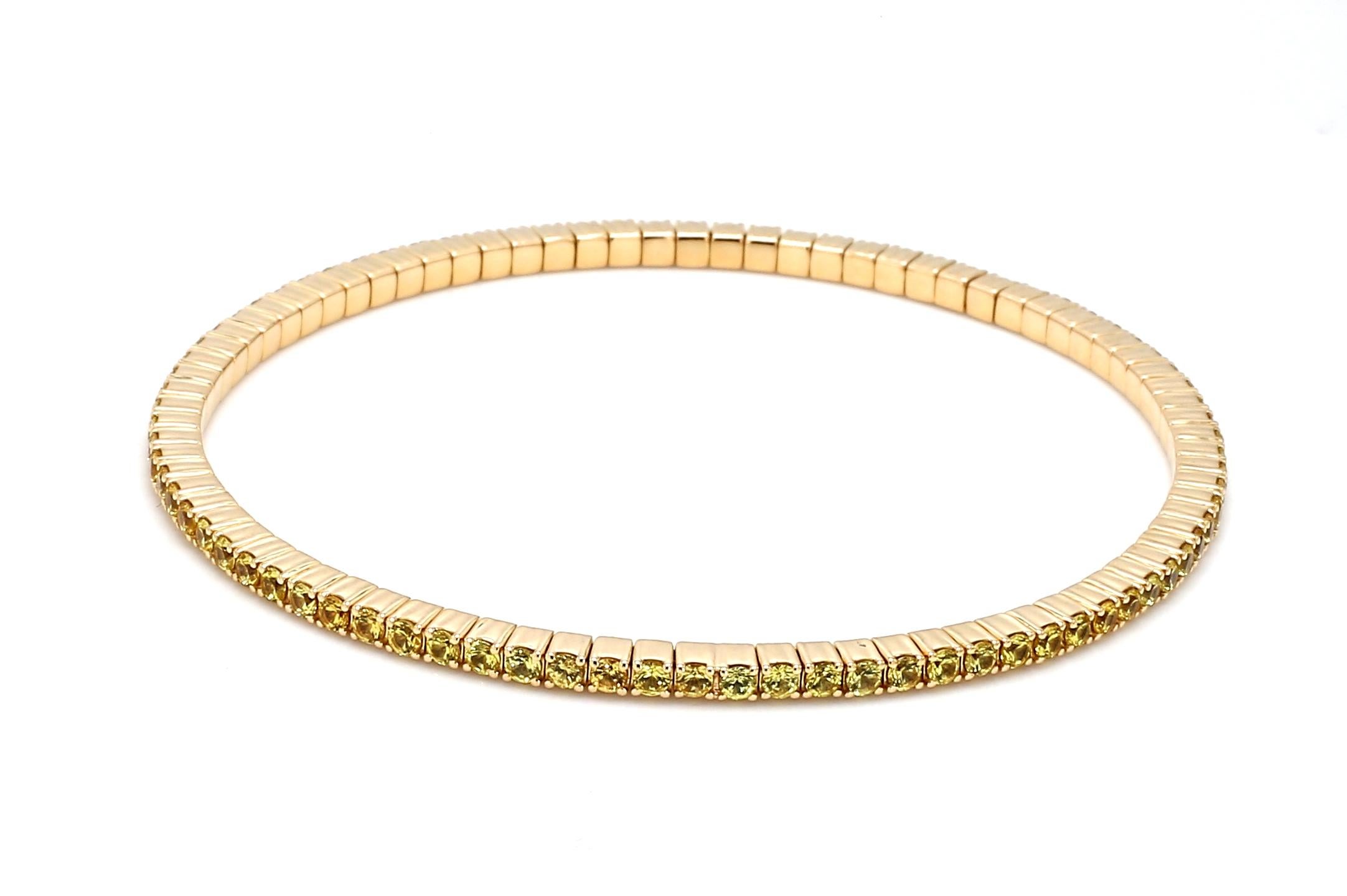 Contemporain Bracelet de tennis en or jaune 14K serti d'un saphir jaune naturel en vente