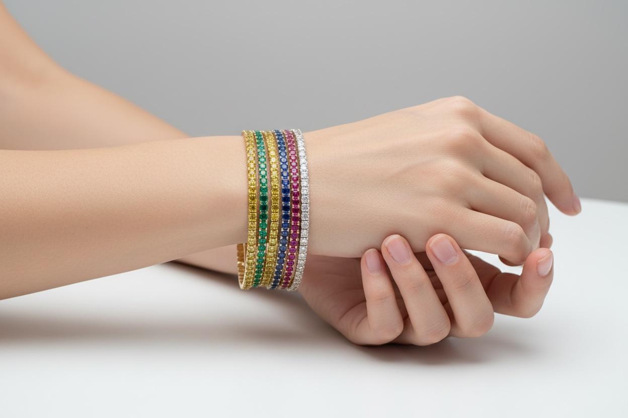 Bracelet de tennis en or jaune 14K serti d'un saphir jaune naturel en vente 1