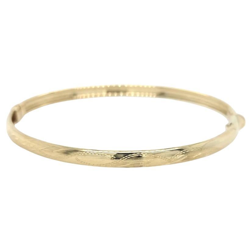14K Yellow Gold Textured Bangle Bracelet For Sale