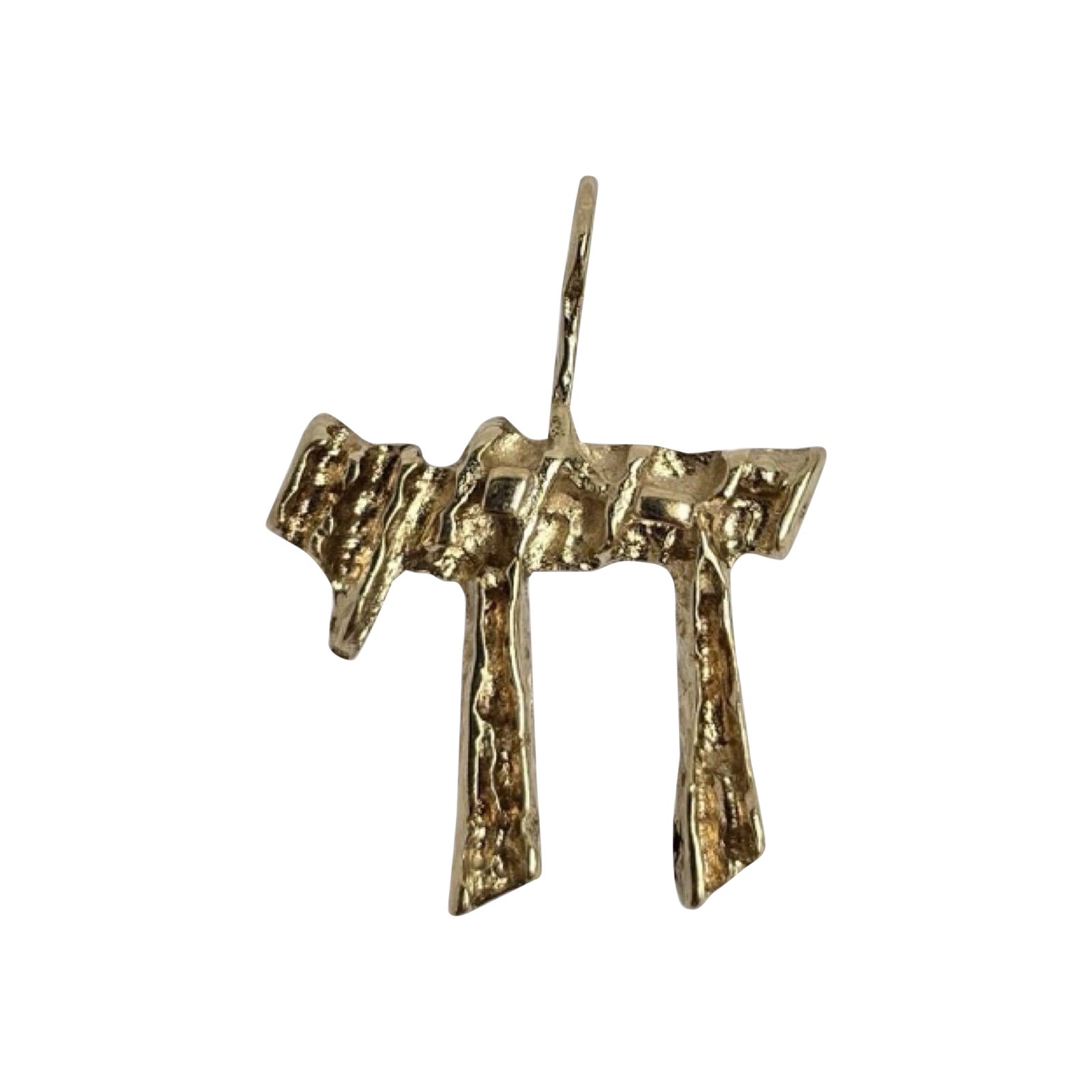 14K Gelbgold Texturierter Chai-Anhänger - 1 Zoll im Angebot