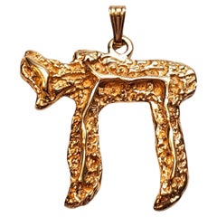 14K Yellow Gold Textured Chai Pendant #17882