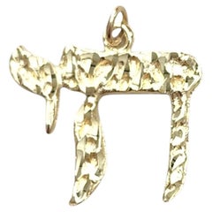 14K Yellow Gold Textured Chai Pendant #25354