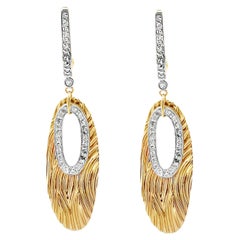 14K Yellow Gold Textured Dangling Diamond Earrings