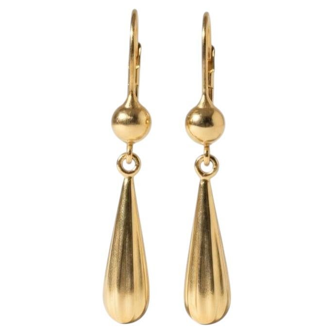 14K Yellow Gold Textured Drop Earrings #25101