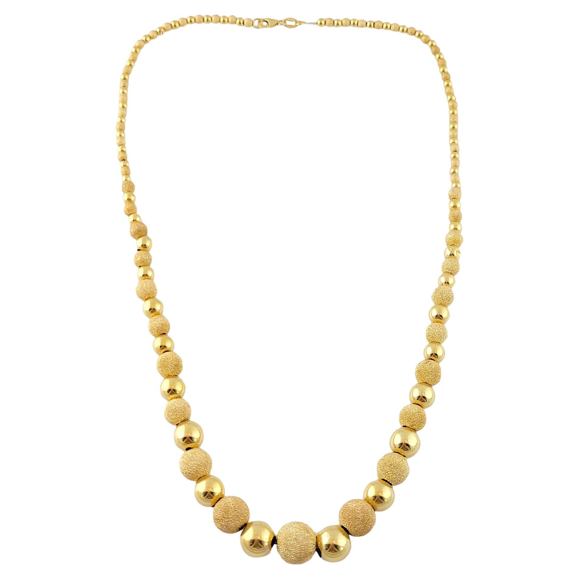 14K Yellow Gold Textured Graduated Ball Bead Necklace For Sale