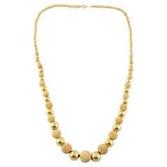 Vintage 14K Yellow Gold Textured Graduated Ball Bead Necklace