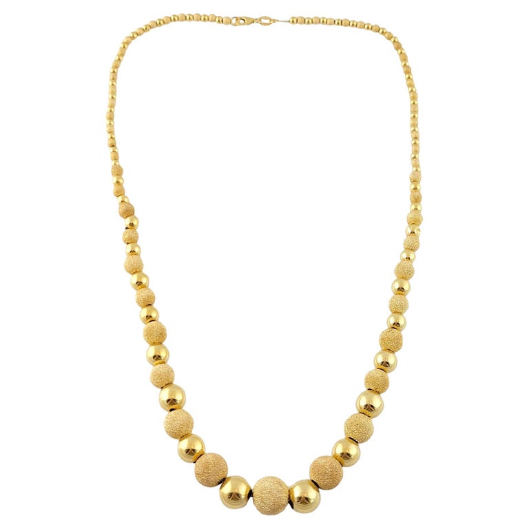 14K Yellow Gold Textured Graduated Ball Bead Necklace For Sale at 1stDibs