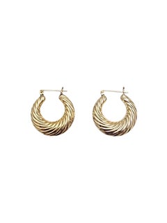 14K Yellow Gold Textured Hollow Hoop Earrings #24314