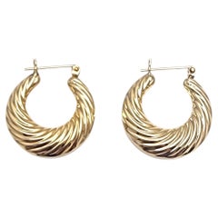 14K Yellow Gold Textured Hollow Hoop Earrings #24314