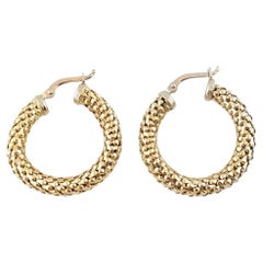 14K Yellow Gold Textured Hoop Earrings #14441