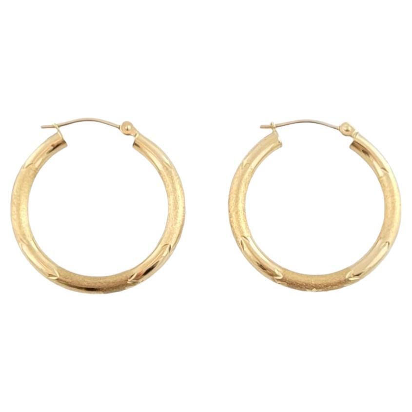 14K Yellow Gold Textured Hoop Earrings #15873 For Sale
