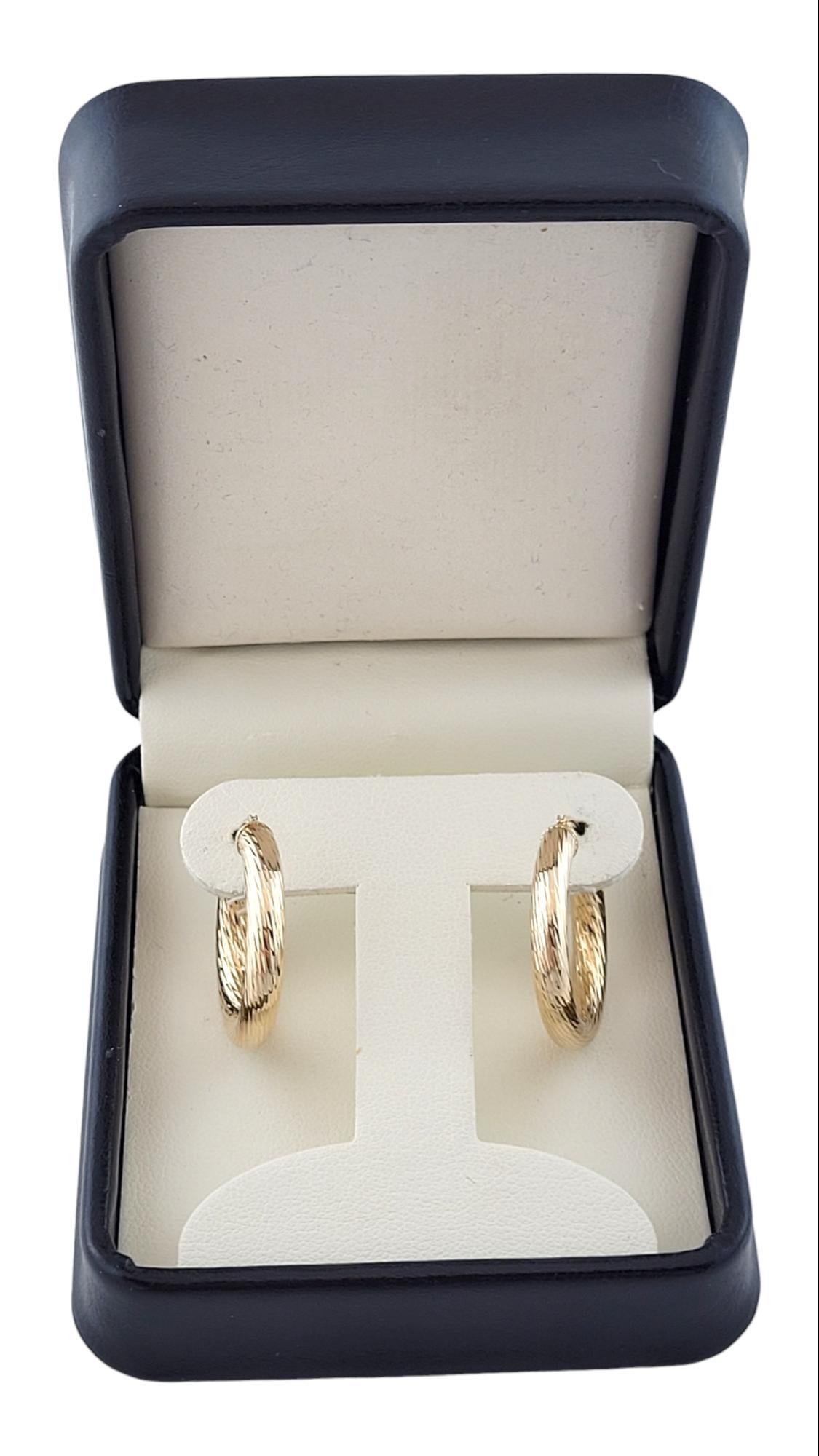 14K Yellow Gold Textured Hoop Earrings #15902 For Sale 3