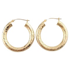 Vintage 14K Yellow Gold Textured Hoop Earrings #15902