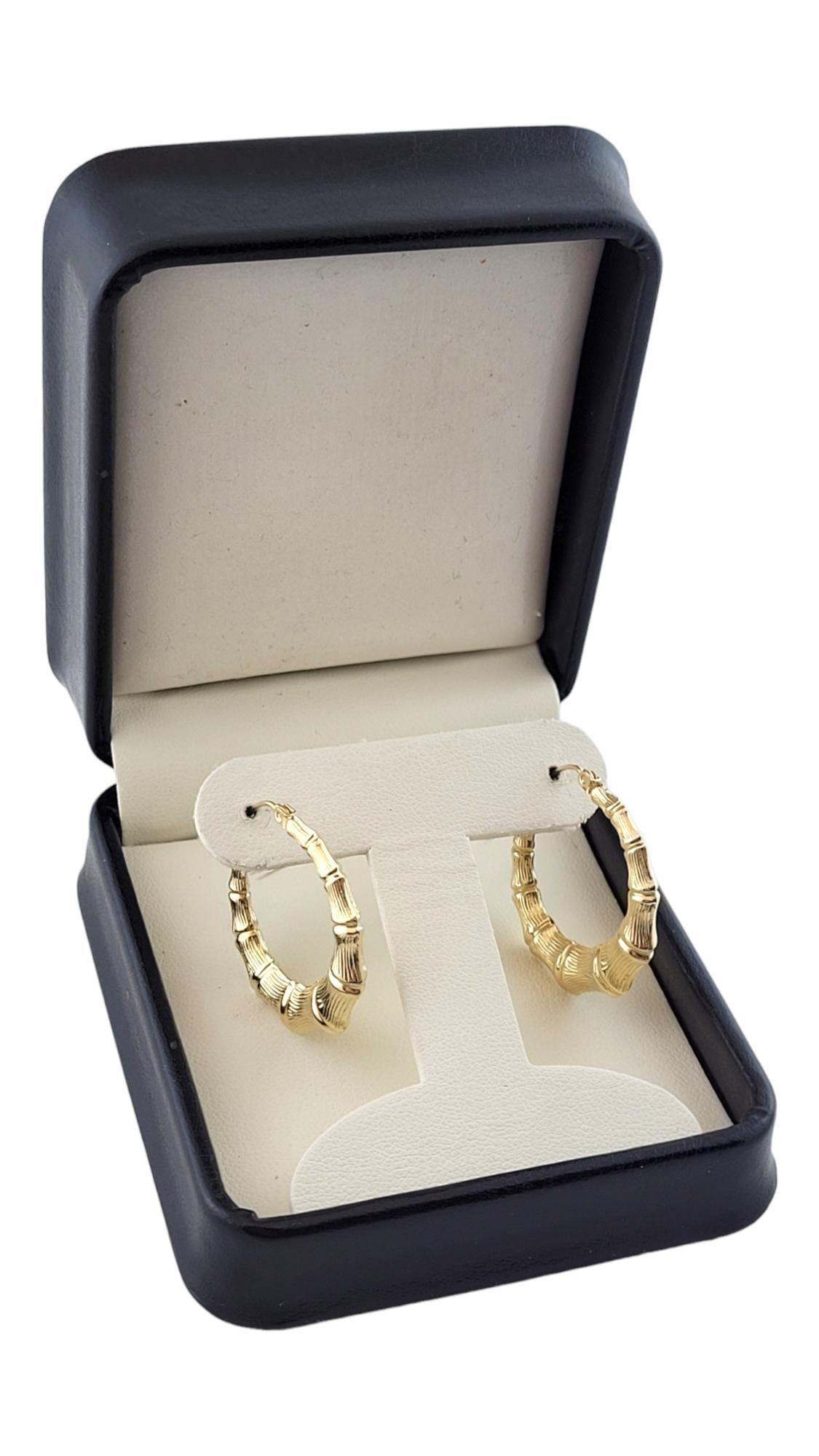 14K Yellow Gold Textured Hoop Earrings #16137 For Sale 2