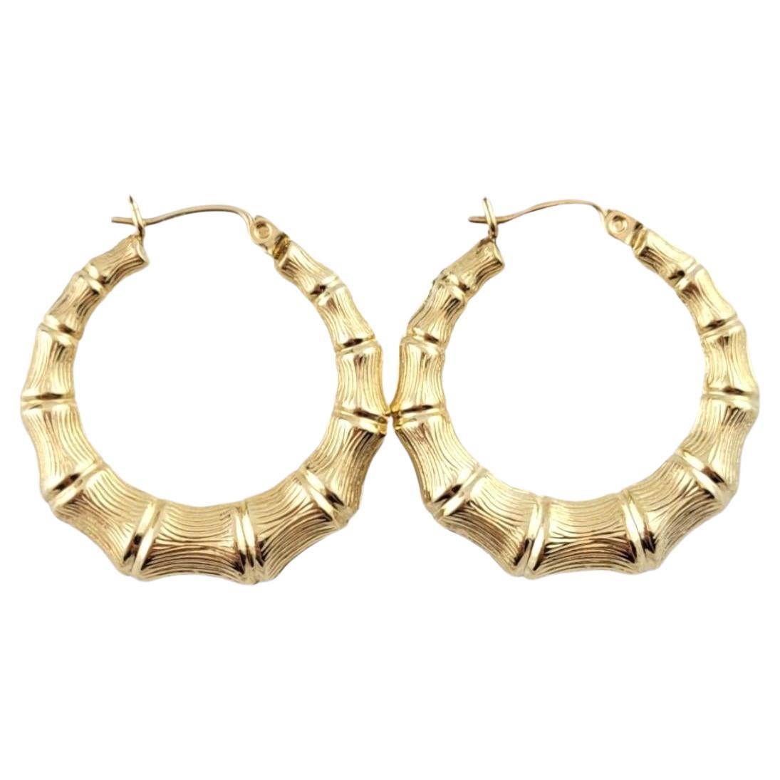 14K Yellow Gold Textured Hoop Earrings #16137 For Sale