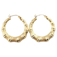 14K Yellow Gold Textured Hoop Earrings #16137